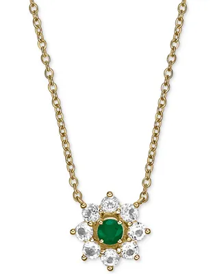 Emerald (1/4 ct. t.w.) & White Topaz (7/8 Flower 18" Pendant Necklace Gold-Plated Sterling Silver (Also Ruby)