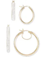 2-Pc. Set Crystal Pave Oval & Round Hoop Earrings