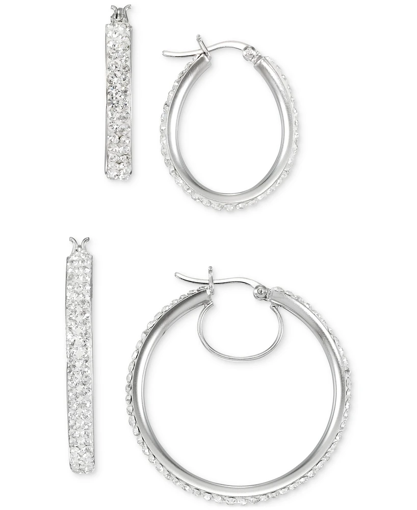 2-Pc. Set Crystal Pave Oval & Round Hoop Earrings