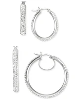 2-Pc. Set Crystal Pave Oval & Round Hoop Earrings