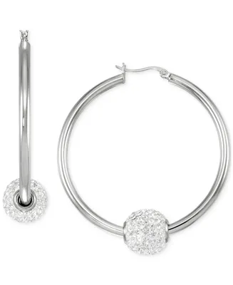 Crystal Pave Fireball Medium Hoop Earrings, 1-5/8"