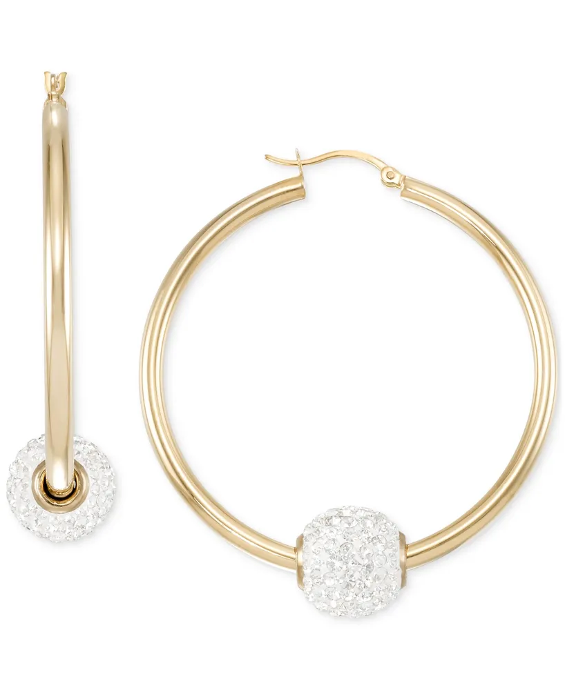 Crystal Pave Fireball Medium Hoop Earrings, 1-5/8"