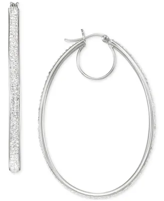Crystal Pave Oval-Shape Click Top Hoop Earrings