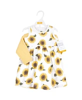 Hudson Baby Girls Cotton Dress and Cardigan Set, Sunflower, 9-12 Months