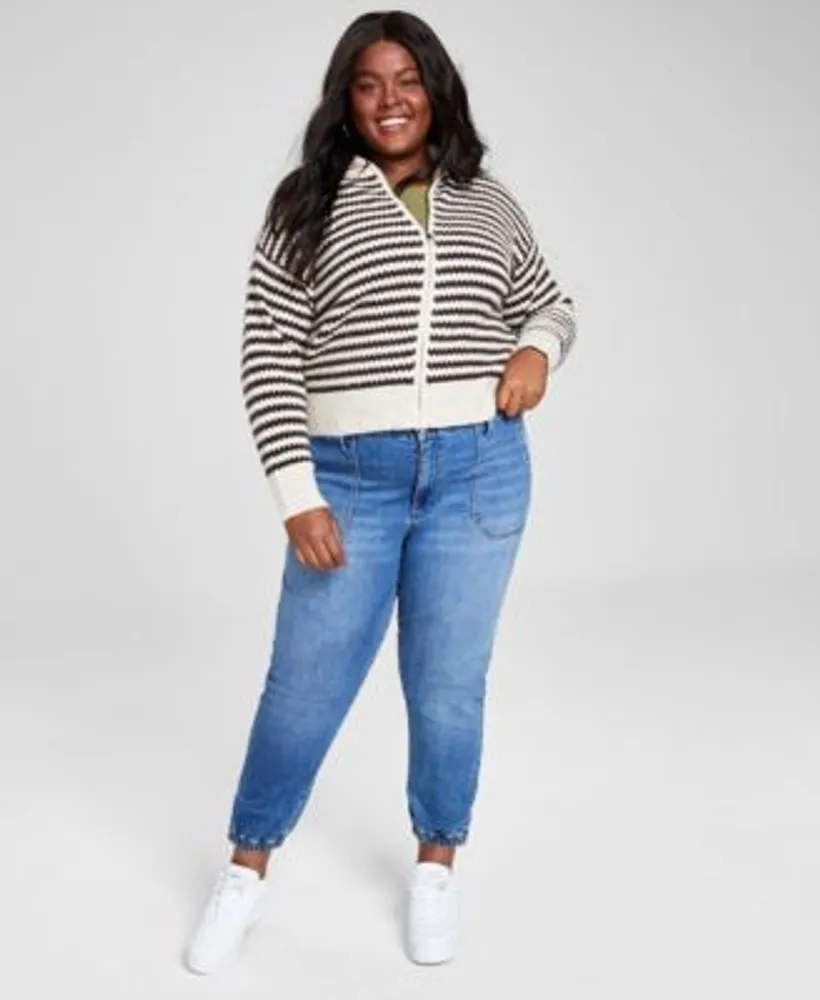 Now This Trendy Plus Size Zippered Sweatshirt Denim Jogger Pants