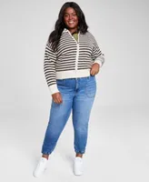 Now This Trendy Plus Size Zippered Sweatshirt Denim Jogger Pants