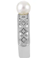 Cultured Freshwater Pearl (8mm) & Lab-Created White Sapphire (1/10 ct. t.w.) Openwork Ring in Sterling Silver