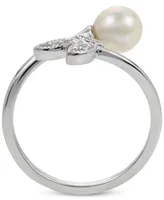 Cultured Freshwater Pearl (6mm) & Lab-Created White Sapphire (1/20 ct. t.w.) Bypass Ring in Sterling Silver