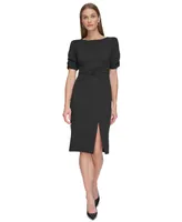 Dkny Women's Puff-Sleeve Twisted-Front Side-Slit Dress