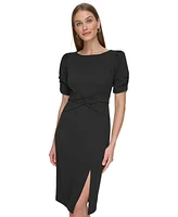 Dkny Women's Puff-Sleeve Twisted-Front Side-Slit Dress