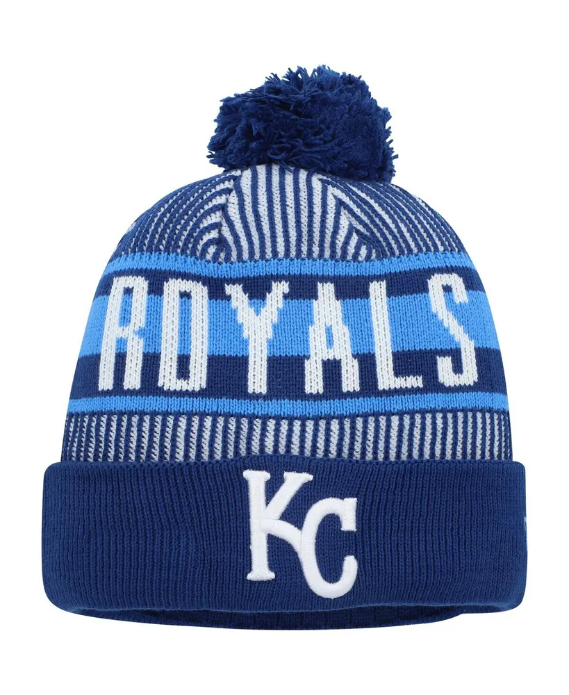 Men's New Era Royal Kansas City Royals Striped Cuffed Knit Hat with Pom