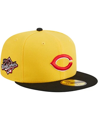 Men's New Era Yellow, Black Cincinnati Reds Grilled 59FIFTY Fitted Hat