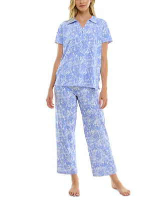 Blue and Pink Roses Cap Sleeve Capri PJ Set - Aria Sleepwear