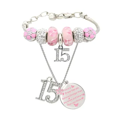 15th Birthday Gifts for Girls: Charm Bracelet, Necklace, Party Supplies, Decorations - 15 Years Old Birthday Jewelry Set for Girls