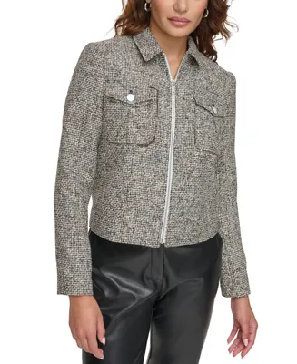 Calvin Klein Petite Zip-Front Cropped Long-Sleeve Jacket