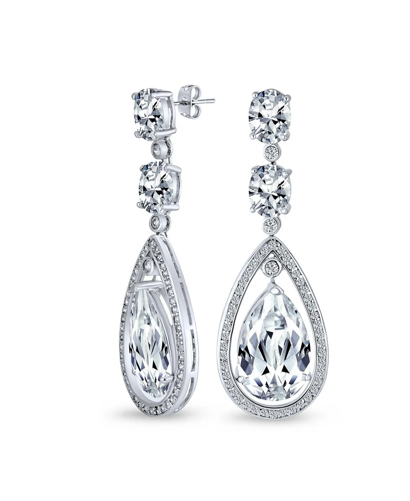 Bling Jewelry Art Deco Style Clear Cubic Zirconia Halo Large Teardrop Cz Statement Dangle Chandelier Earrings For Women Party