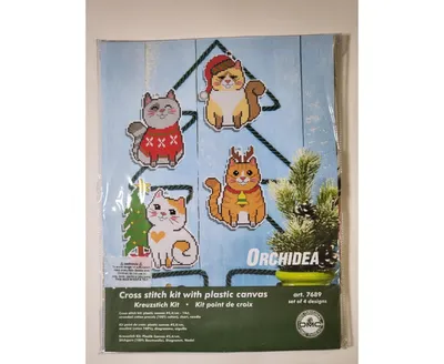Counted cross stitch kit with plastic canvas "Christmas cats" set of 4 designs 7689 - Assorted Pre