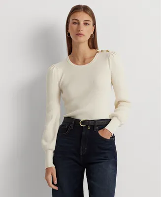 Lauren Ralph Lauren Women's Button-Trim Ribbed Cotton-Blend Sweater