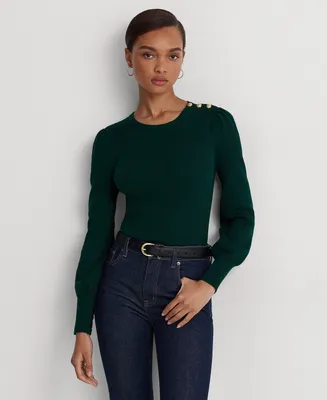 Lauren Ralph Lauren Women's Button-Trim Ribbed Cotton-Blend Sweater