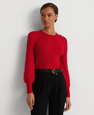 Lauren Ralph Lauren Women's Button-Trim Ribbed Cotton-Blend Sweater