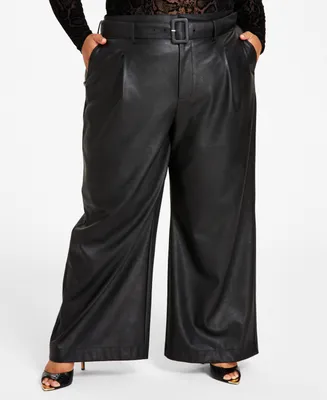 Nina Parker Trendy Plus Faux-Leather Wide-Leg Pants