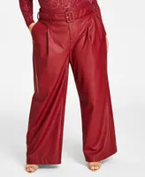 Nina Parker Trendy Plus Size Faux-Leather Wide-Leg Pants