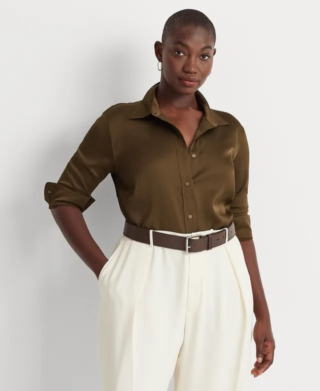 Lauren Ralph Lauren Plus-Size Satin Charmeuse Shirt - Macy's