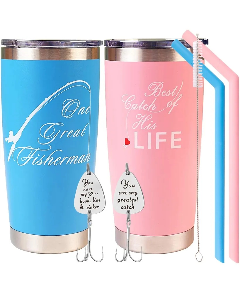 Meant2tobe Fisherman Gift Set for Couples: Stainless Steel Tumblers with  Straws, Cleaning Brush, and Engraved Fishing Lures - Perfect for Weddings  and Parents