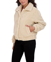 Sebby Collection Women's Sherpa Faux Fur Bomber Jacket