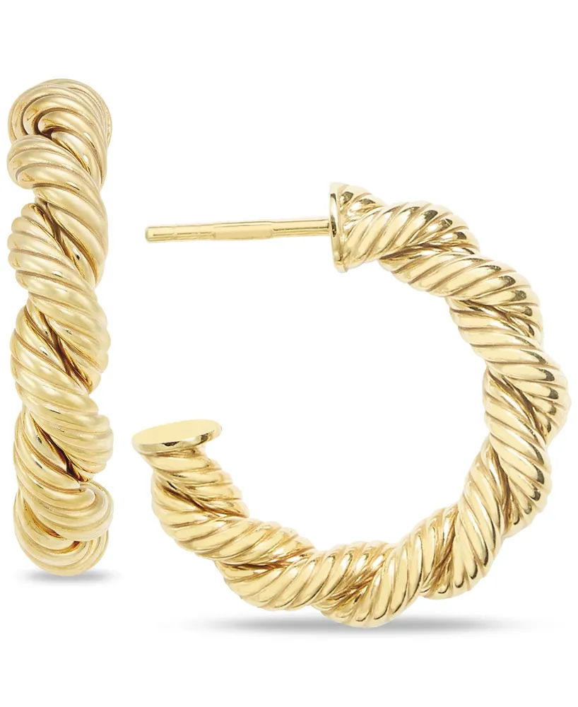 Textured Braided Small Hoop Earrings in 10k Gold, 3/4"