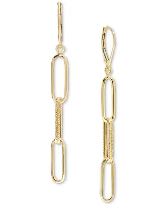 Polished & Textured Multi-Link Paperclip Drop Earrings in 14k Gold