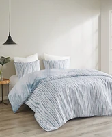 Natori Brush Stroke Oversized Reversible Seersucker 3 Piece Duvet Cover Set
