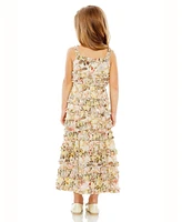 Mac Duggal Big Girls Floral Print Ruffle Tiered Midi Dress