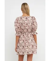 English Factory Women's Floral Linen Mini Dress with Tie