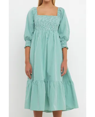 English Factory Women's Gingham Smocked Midi Dress