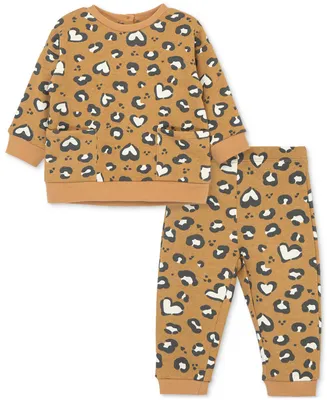 Little Me Baby Girls 2-Pc. Leopard Heart Print Sweatshirt Set