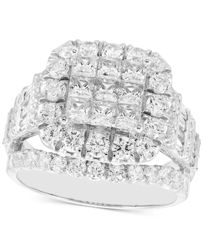 Diamond Princess Halo Cluster Engagement Ring (3 ct. t.w.) in 14k White Gold