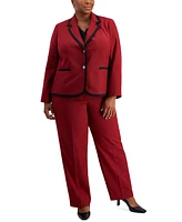 Le Suit Plus Houndstooth Framed Double-Button Jacket & Straight-Leg 2-Pc. Pantsuit