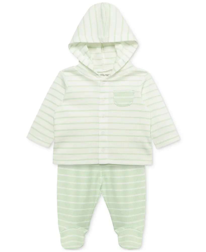 Little Me Baby Joy Striped Cardigan and Footed Pants, 2 Piece Set