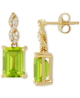 Peridot (3-1/5 ct. t.w.) & Diamond (1/10 ct. t.w.) Cushion Drop Earrings in 14k Gold