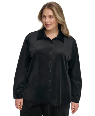 Calvin Klein Plus Size Collared Button-Front Velour Shirt