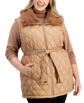 Calvin Klein Plus Faux-Fur-Trimmed Quilted Puffer Vest