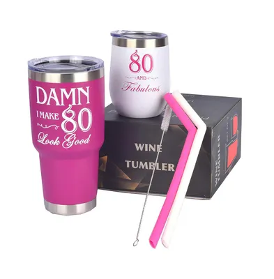 80th Birthday Gifts for Women: 80 and Fabulous Tumbler Set, Perfect Present for Mom, Sister, or Her, Celebrate in Style with this Elegant and Fun Gift