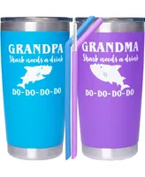 Meant2tobe Grandpa Shark and Grandma Shark Coffee Mug Tumbler Set - Perfect Christmas Gifts for Grandparents - Fun and Unique Shark