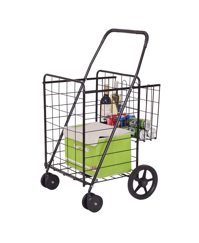 Folding Shopping Cart Jumbo Basket Grocery Laundry Travel w/ Swivel Wheels