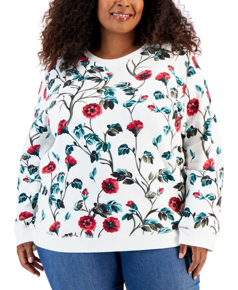 Karen Scott Plus Size Garden Print Sweatshirt, Created for Macy's
