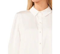 CeCe Women's Luxe Satin Imitation Pearl Button Down Blouse