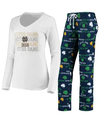 Women's Concepts Sport Navy, White Notre Dame Fighting Irish Flagship Long Sleeve T-shirt and Pants Sleep Set