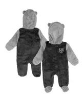 Newborn and Infant Boys and Girls Black Los Angeles Kings Game Nap Teddy Fleece Bunting Full-Zip Sleeper