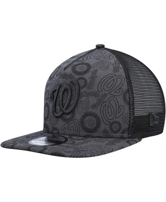 Men's New Era Black Washington Nationals Repeat A-Frame 9FIFTY Trucker Snapback Hat